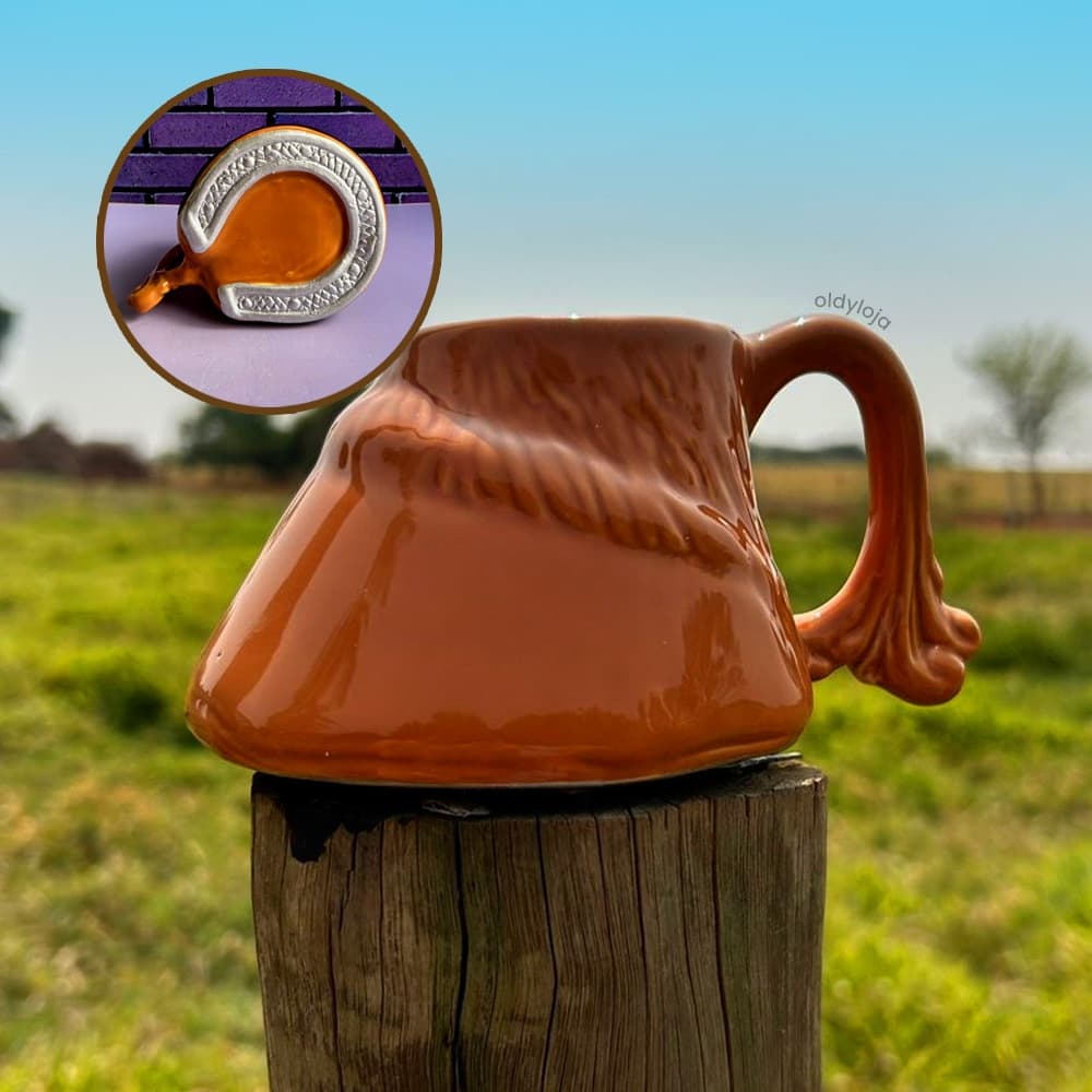 Caneca Cavalo Casco Ferradura Cerâmica 300ml Veterinária Fazenda Agro Agronomia Presente Diferente