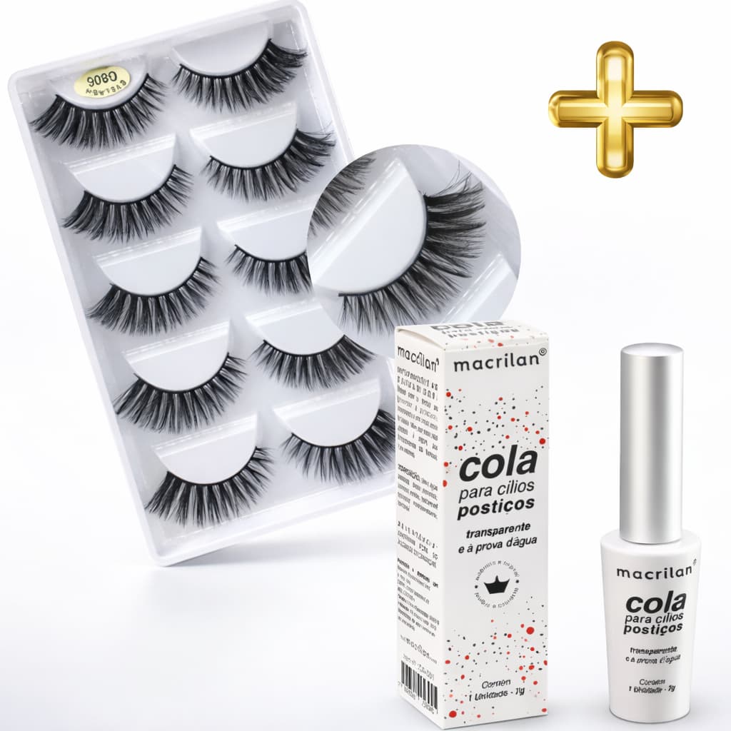 Kit Cartela de Cílios Postiço G806 + Cola de Cílios Macrilan/ Efeito Volumoso Profissional Fio a Fio