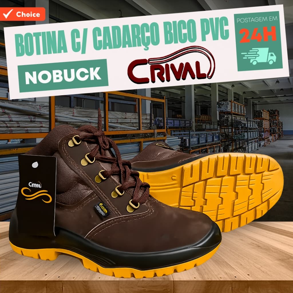 Botina Crival Flex Marrom Nº41 e 42  NoBuck com Cadarço Bico PVC bota masculina trabalho
