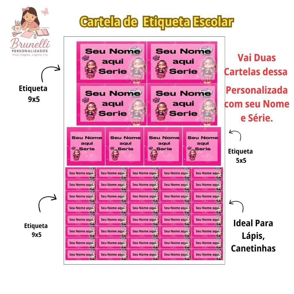 Cartela de Etiqueta escolar Emilly Vick os Rosas.