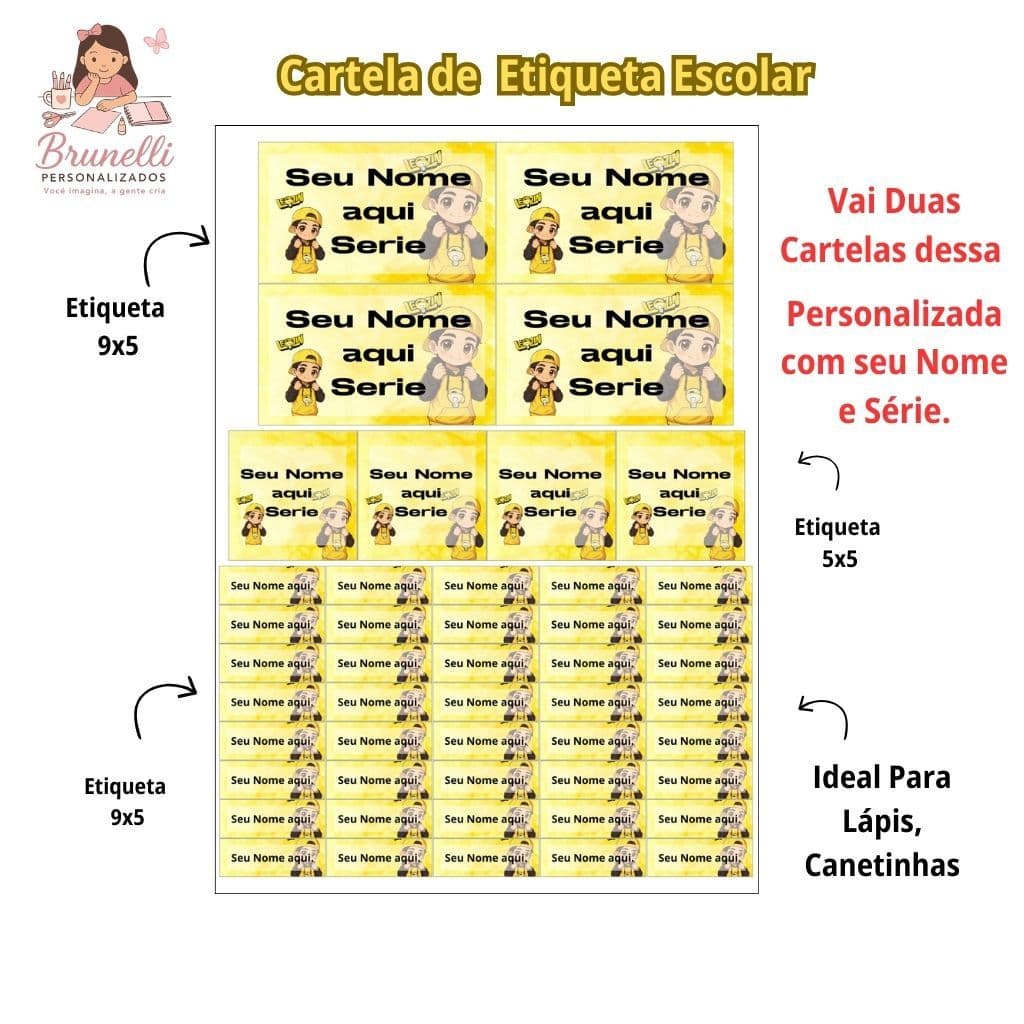 Cartela Etiquetas Escola Leozinho Os Rosas Personalizado.