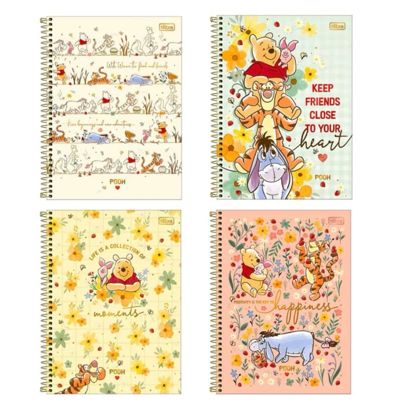 Caderno Espiral Capa Dura Colegial 1 Matéria Pooh 80 Folhas  Tilibra Volta às aulas Material escolar