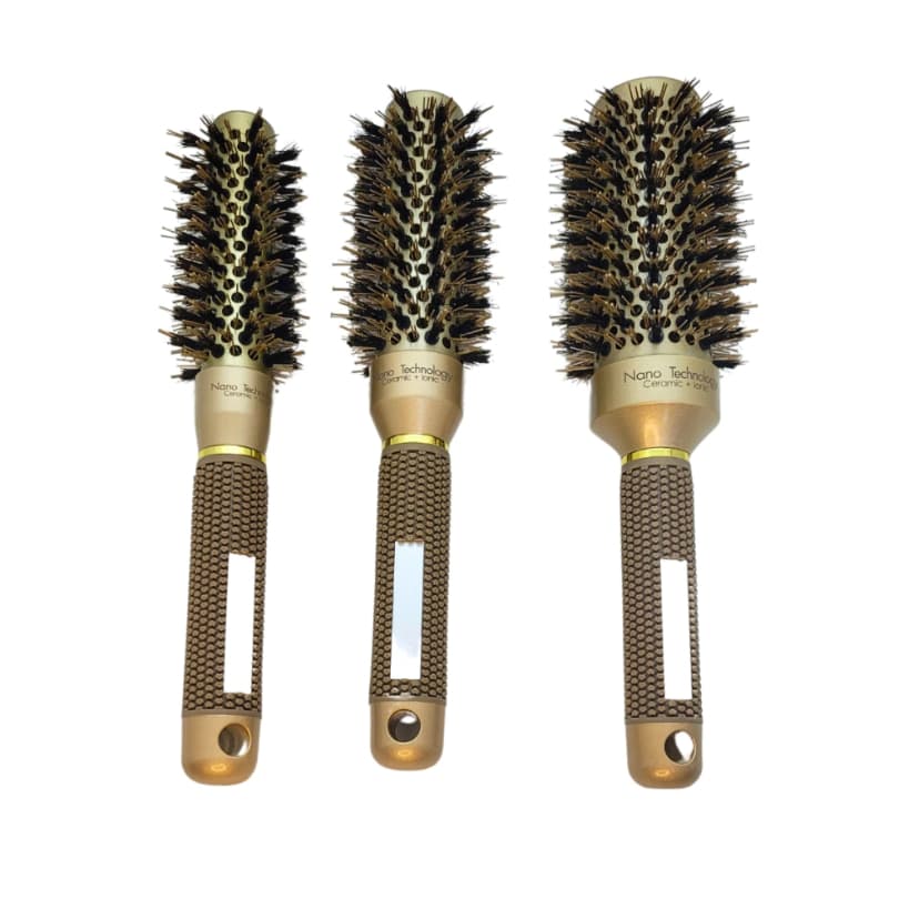 Kit 3 Escovas Térmicas Profissionais Metalizadas P/M/G Modeladora Antifrizz p/ Secador