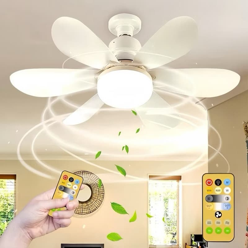 Ventilador de Teto com Lâmpada LED 40W E27 Controle Remoto Ventilador 3 Velocidades Silencioso para Quarto Sala Promoção