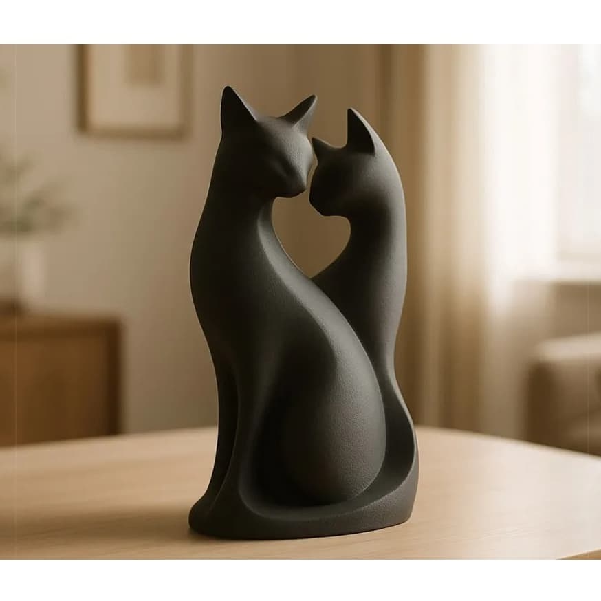 Escultura Decorativa Casal de Gatos Branca e Preto – Enfeite Moderno Minimalista para Sala e Quarto