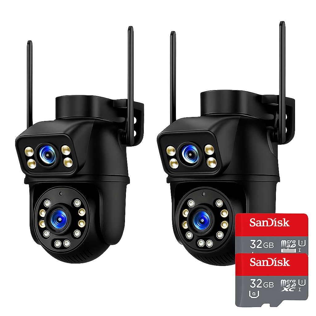 Kit 2 Camera Externa Ip Wifi 8mp Icsee 4k 360 Segurança Dupla Visão Noturna Prova Dágua + 2 SD 32 GB