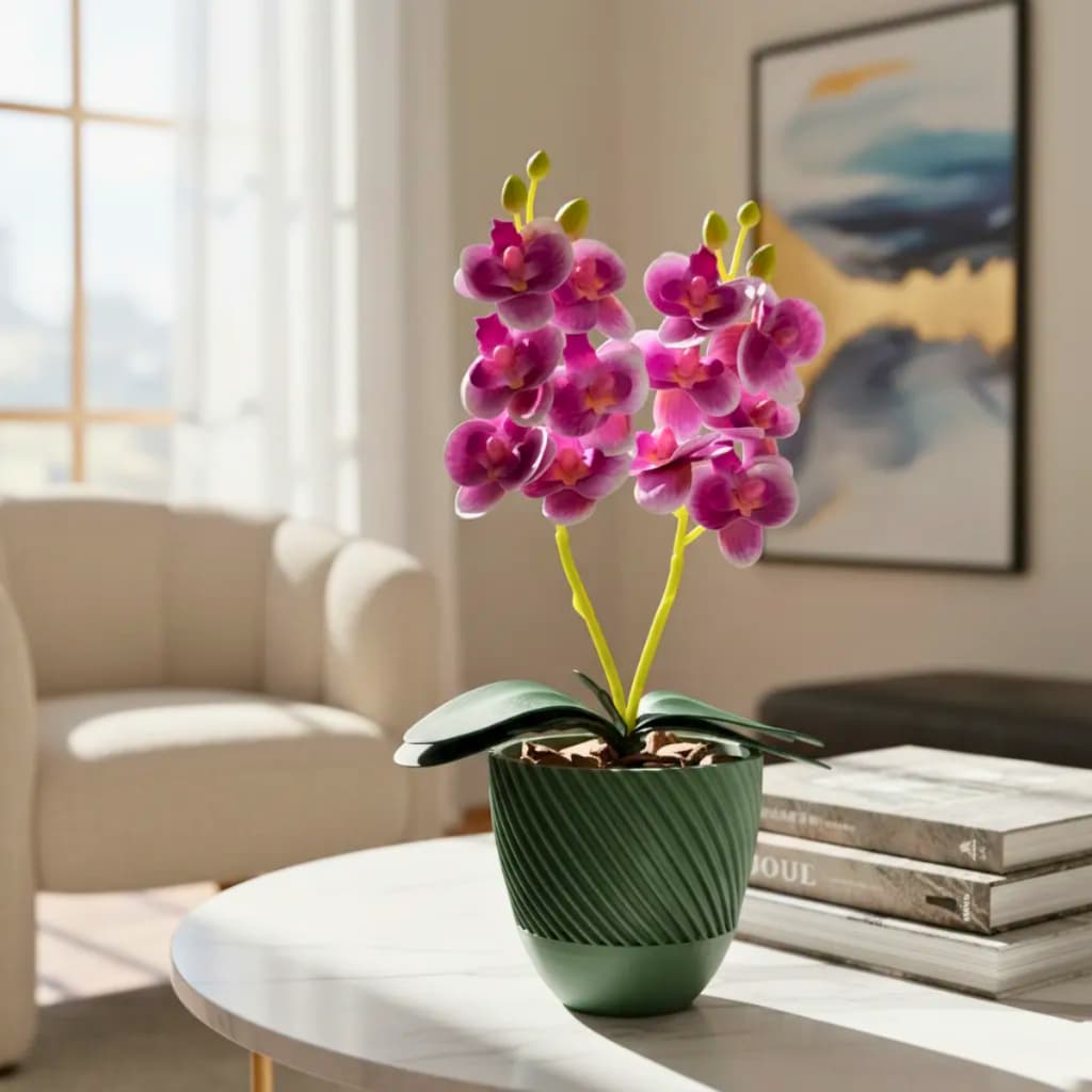 Vaso Flores Artificiais Arranjo com Orquidea Decorativa