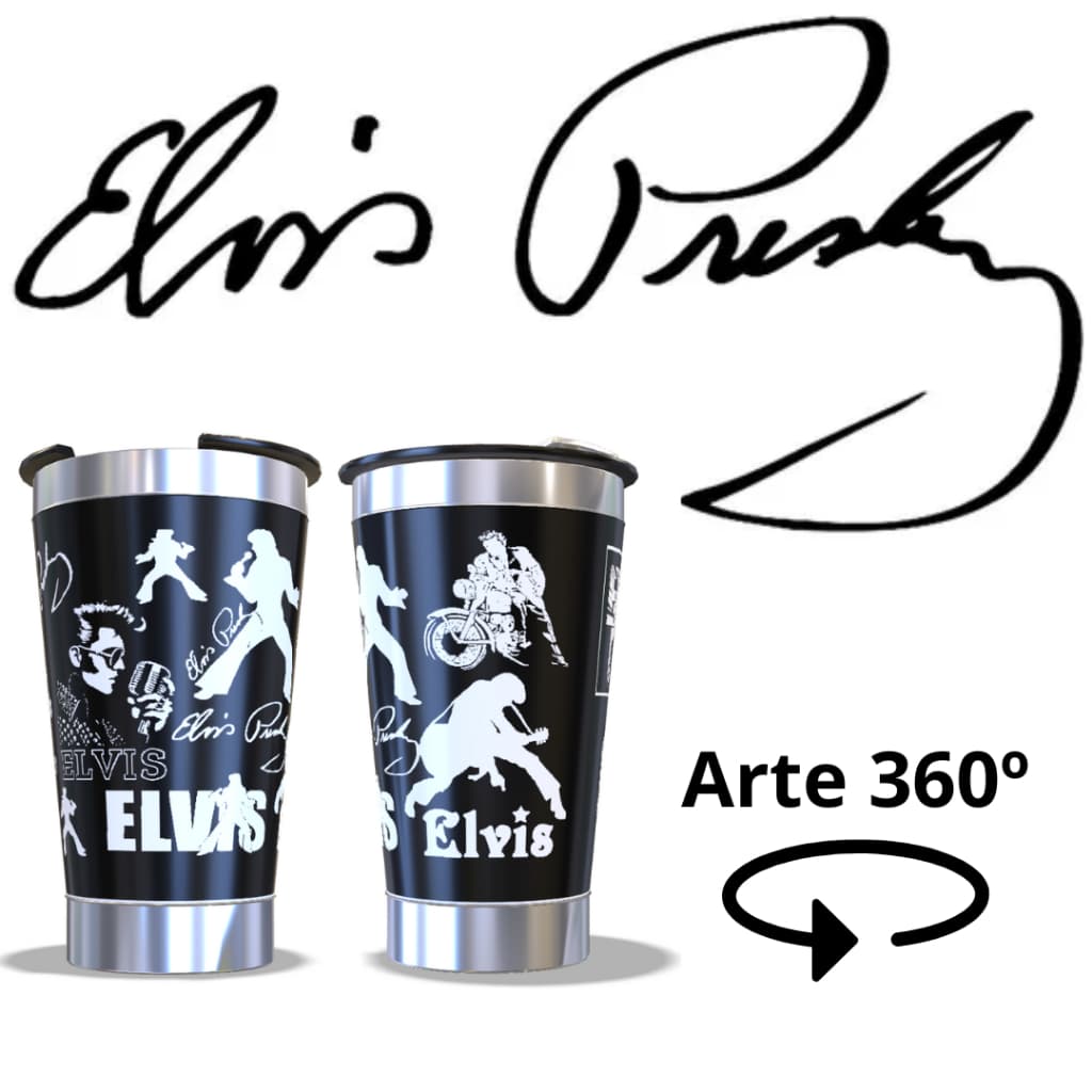 COPO TÉRMICO 473ML ARTE A LASER 360 GRAUS TEMA: ELVIS
