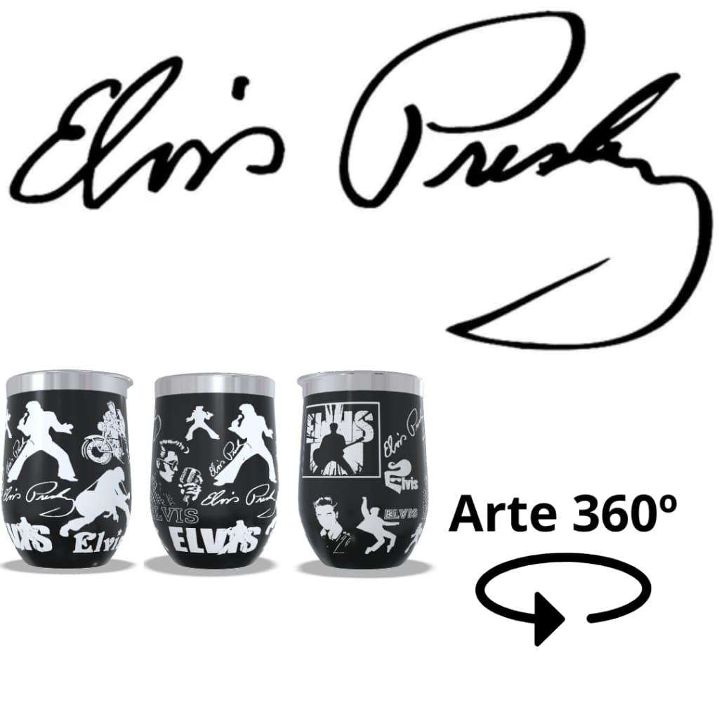 COPO TÉRMICO GRAVADO A LASER ARTE 360º GRAUS TEMA: ELVIS
