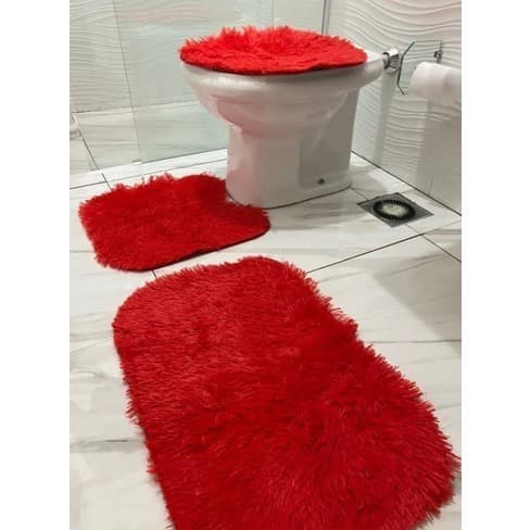 Jogo de Banheiro 3 peças Peludo Felpudo Antialérgico Antiderrapante