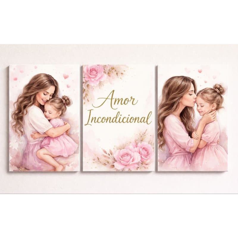 Quadro Decorativo 3 Peças Mãe E Filha Amor incondicional