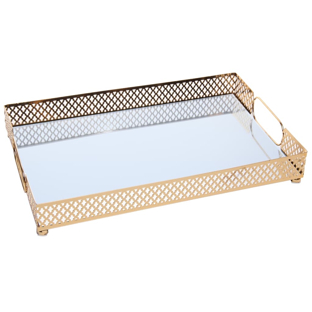 Bandeja com Espelho Marbella 38cm x 24cm x 5cm Dourada Metal - Wolff