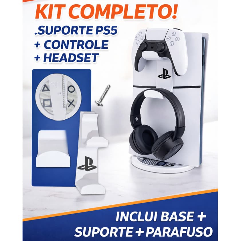 PS5 Base Vertical + Suporte de Controle e headset– Organizador Gamer PlayStation 5