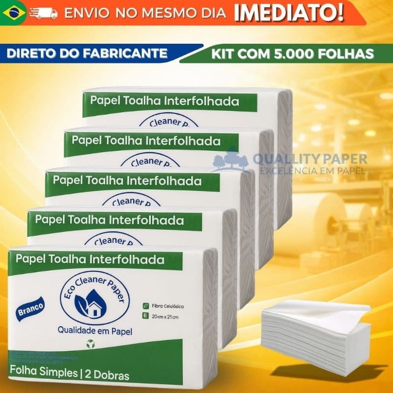 Papel Toalha Interfolha 5 pacotes Branco 20x21 2 dobras18