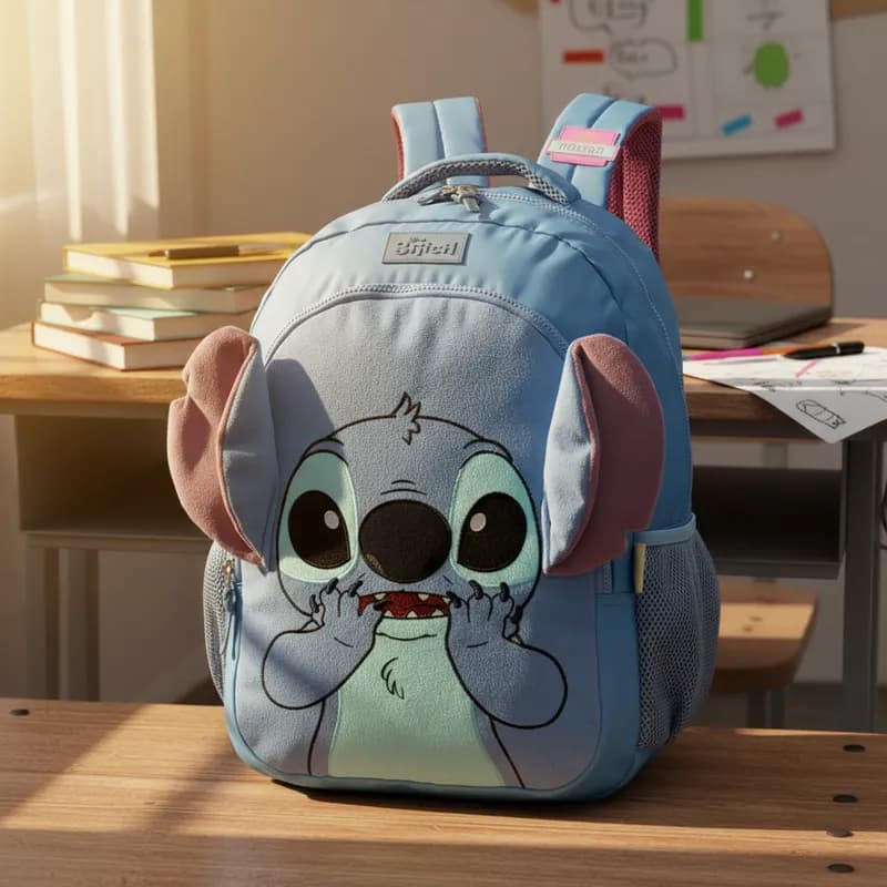 Mochila Stitch 18” Pelúcia Azul com Orelhas 3D - Disney Oficial UP4YOU
