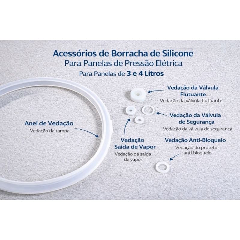 Kit Vedação de silicone panela de pressão elétrica 3 e 4 litros. Resistente de fácil instalação.