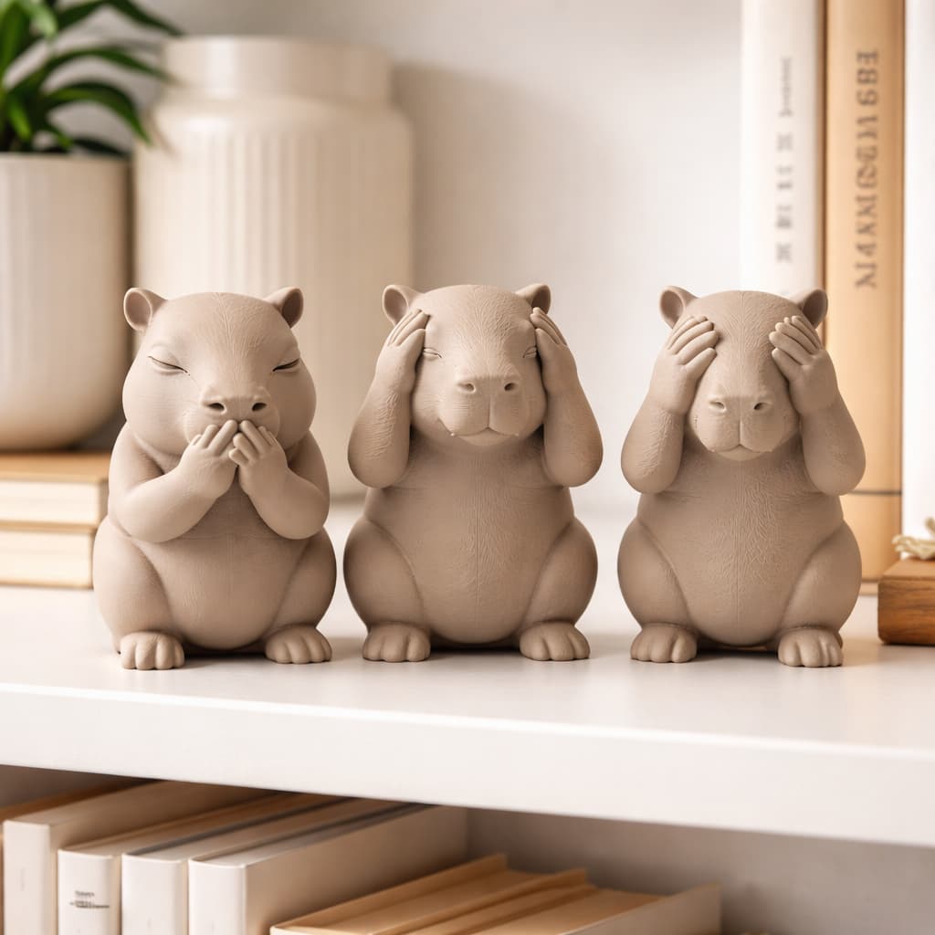 Kit 3 Capivaras Fofas Esculturas Decorativas Enfeite Ideal para Presente | Escritório, Sala e Quarto