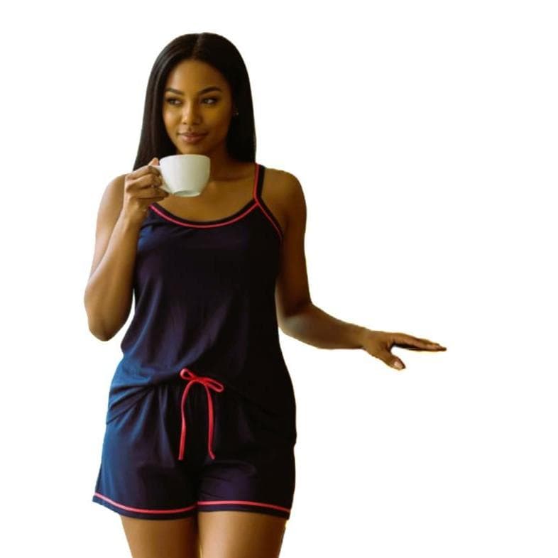 Pijama Feminino Regata Alça Fina com Short Malha Fria Leve Confortável Baby Doll  LF007