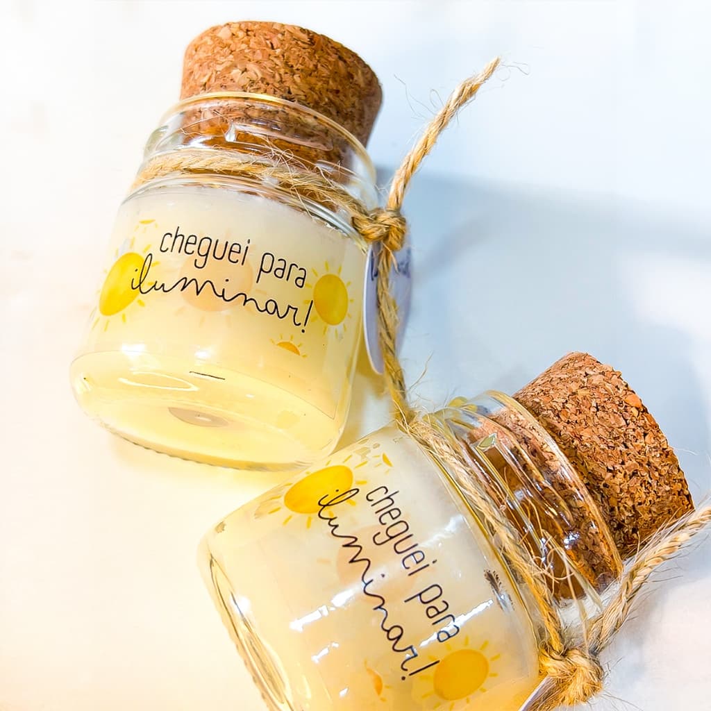 Kit Lembrancinha Bebê Maternidade Vela Aromática Personalizada 40g Cera Coco Vegetal Orgânica