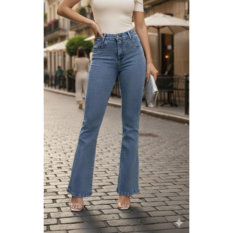 Calça Jeans Feminina Flare Cintura Alta Tecido Encorpado Caimento Perfeito Elegante
