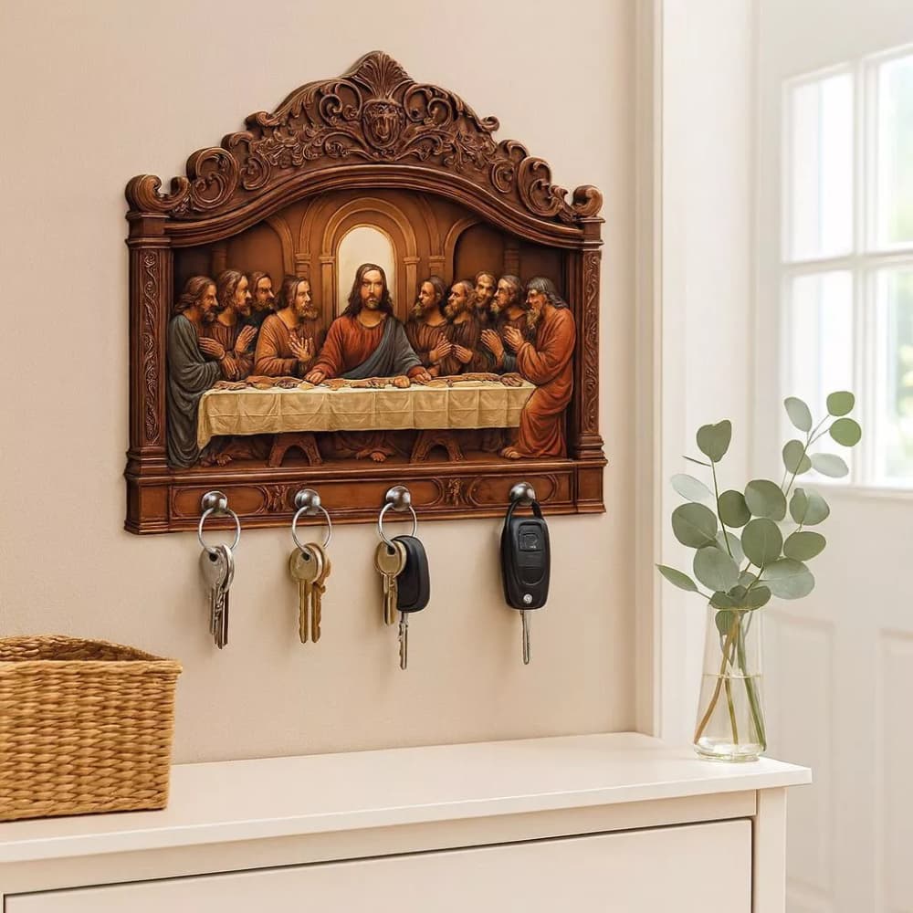 Porta-chaves Decorativo de Parede 2D com Efeito 3D - Religioso Santa Ceia Utilidades Jesus Cristão