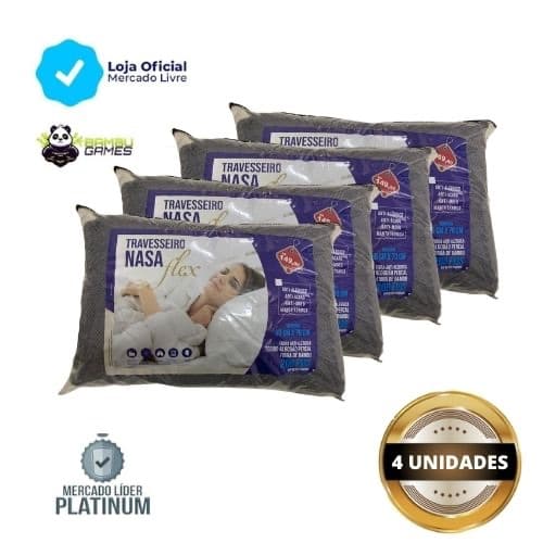 Kit 4 Travesseiro NASA Preto Escuro Alto Capa Bamboo Não afunda Confortável 17cm
