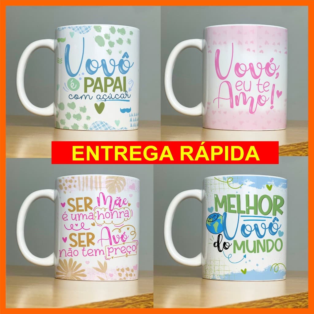 Caneca Personalizada Porcelana Avó Dia dos Avós Avôs Avô Vó Vô Bisavô Bisavó Mãe Mães Xícara