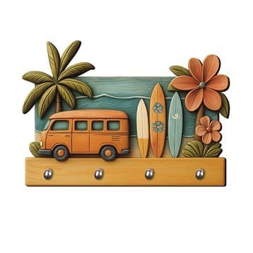 Porta-chaves Decorativo Parede 2D com Efeito 3D - Praia Kombi Prancha Mar Surf Verão Casa Chaveiro