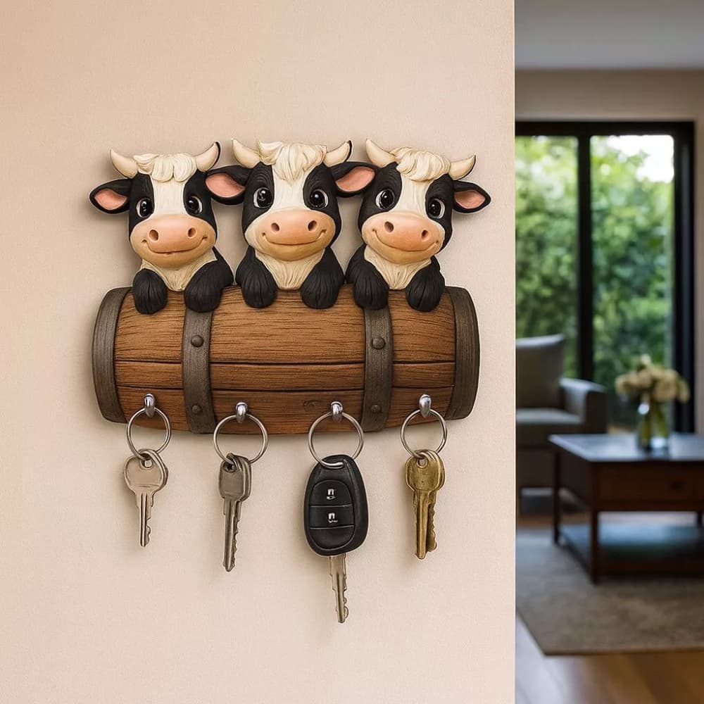 Porta-chaves Decorativo de Parede 2D com Efeito 3D - Vaquinhas Cozinha Vaca Utilidades Chaveiro Casa