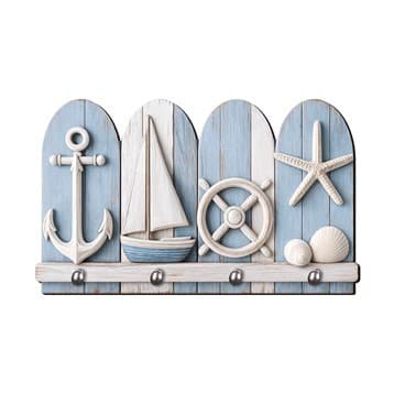Porta-chaves Decorativo de Parede 2D com Efeito 3D - Náutico Praia Verão Chaveiro Ancora Barco