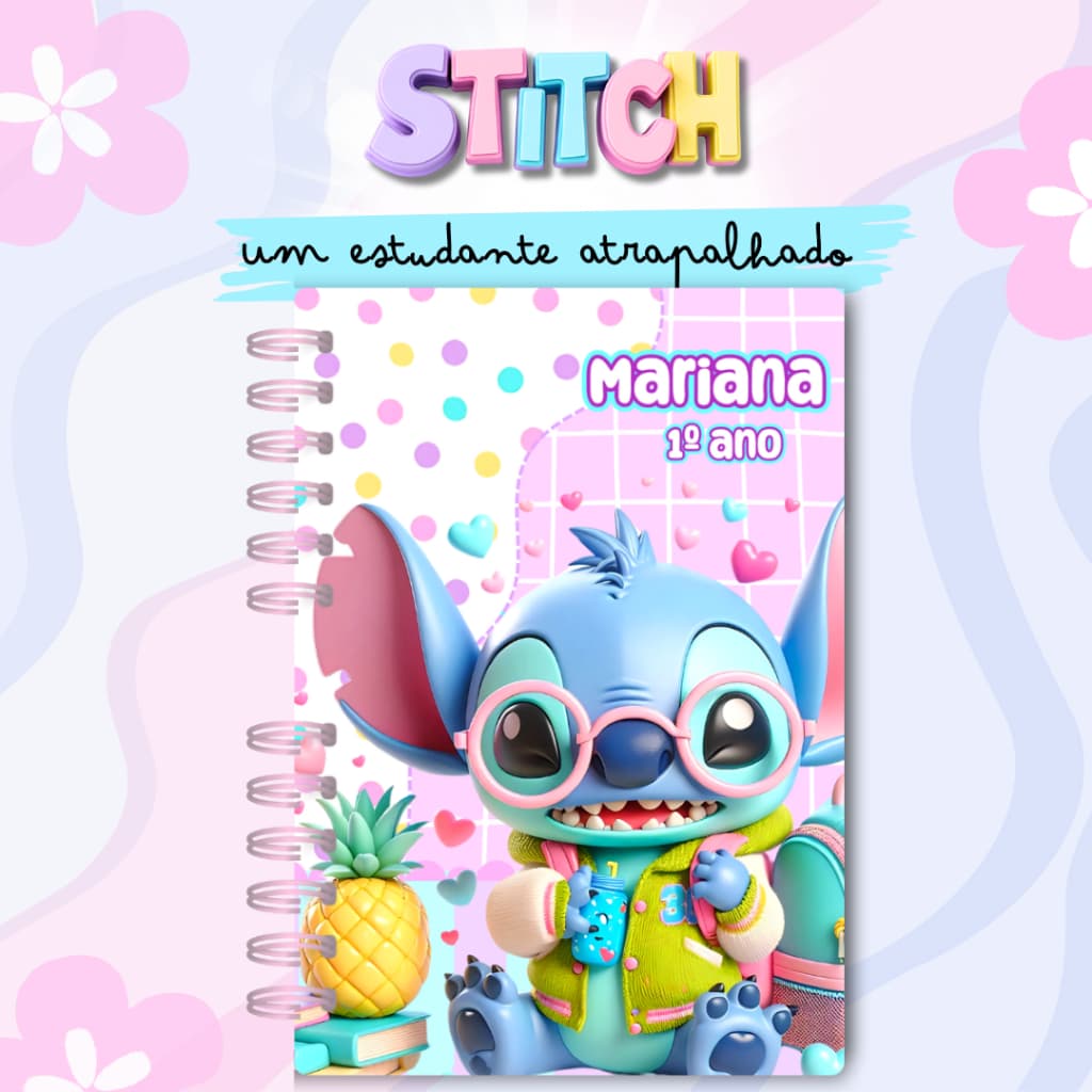 Caderno Stitch - um estudante atrapalhado - volta as aulas 2026 - 80/100/120 folhas