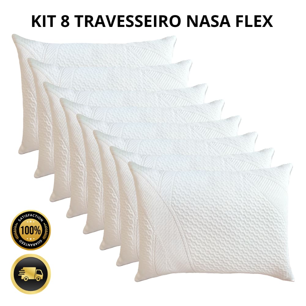 Kit 8 Travesseiros Nasa Flex Latex Alto Suporte Medio Firme Macio