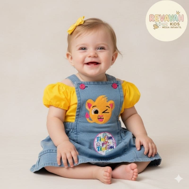 Salopete Jeans infantil jardineira bebê menina vestido jeans menina Bolos fofos  minnie Tintim por Tintim Modas