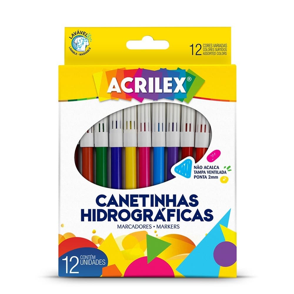 Canetinha Hidrograficas 12 Cores Acrilex