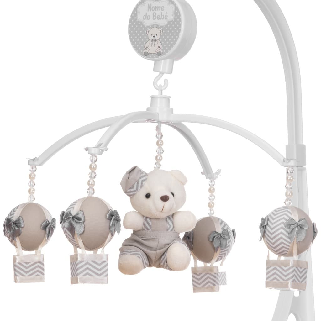 Mobile Para Berço Musical Giratório Urso Balões Cinza