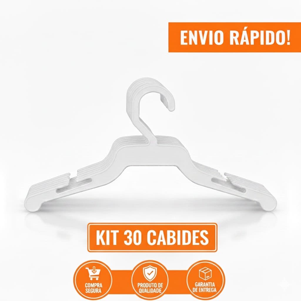 30 Cabides Plástico Descartáveis Roupa Infantil Bebê Branco