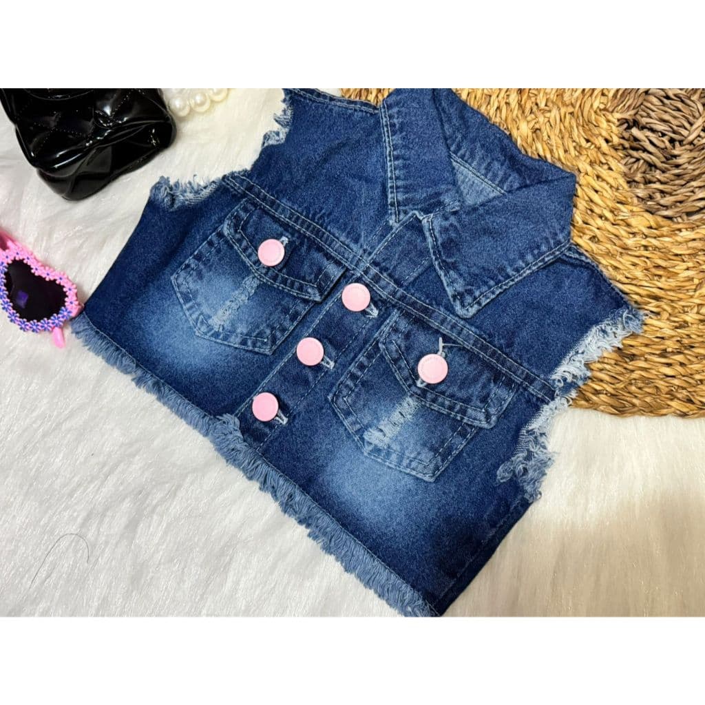 Colete Jeans Meninas 01 a 03 anos com Botoes
