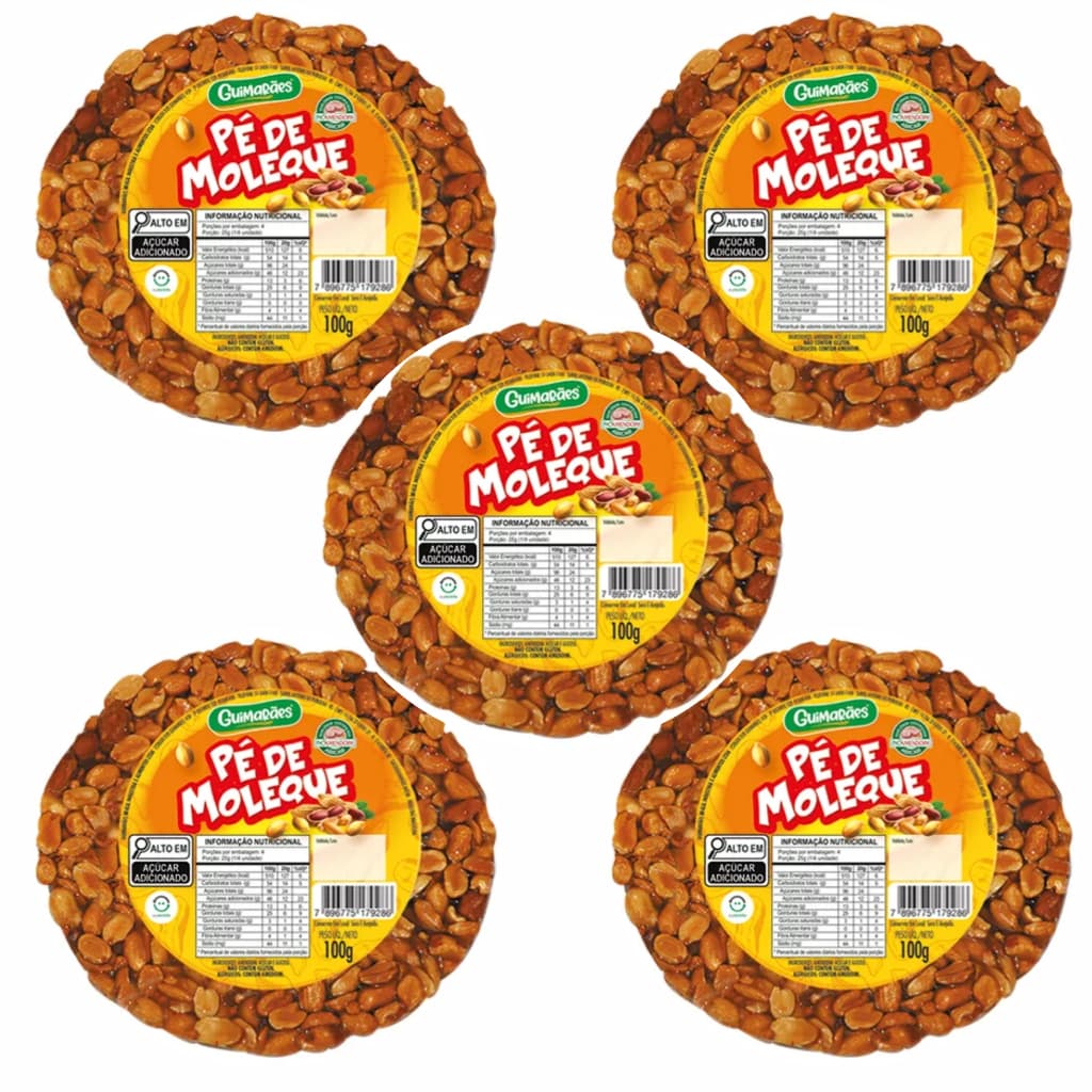 KIT 5 PÉ DE MOLEQUE REDONDO O LEGITIMO COM 100G CADA UNI.