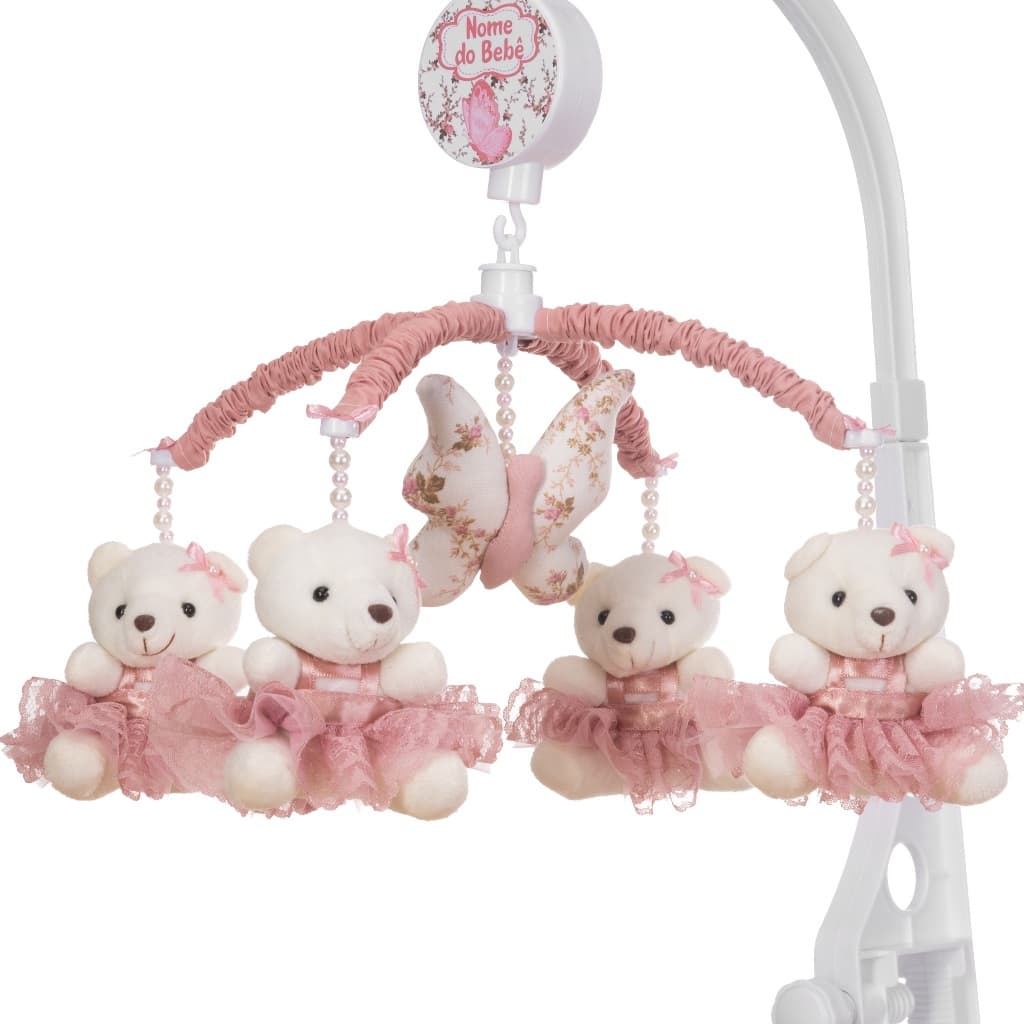 Mobile Para Berço Musical Giratório Princesa Borboleta Rosé