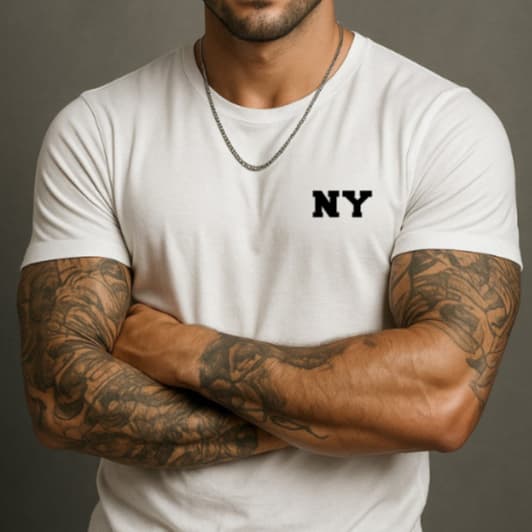 Camiseta Cores Terra Estampada NY  Marrom Bege Branco  100% Algodão