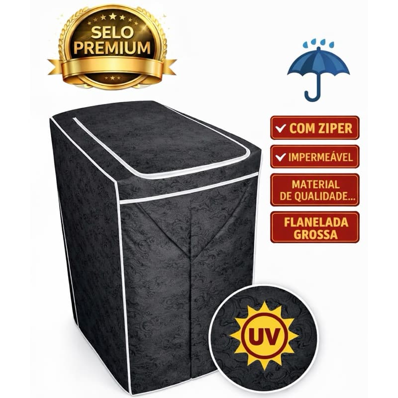 Capa de Máquina Lavar Roupas Eletrolux 12 -13 - 14 -15 -16 Kg Preta