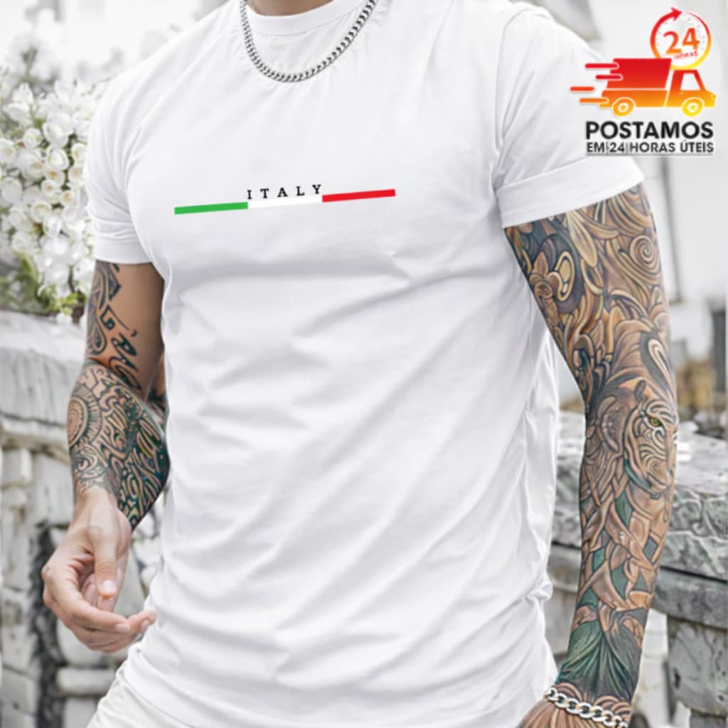 Camiseta Masculina 100% Algodão Italy Premium Manga Curta Estilosa Casual 30.1
