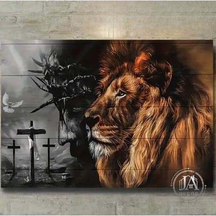 Quadro Decorativo Cristão Leão de Judá e Jesus Fé Religioso