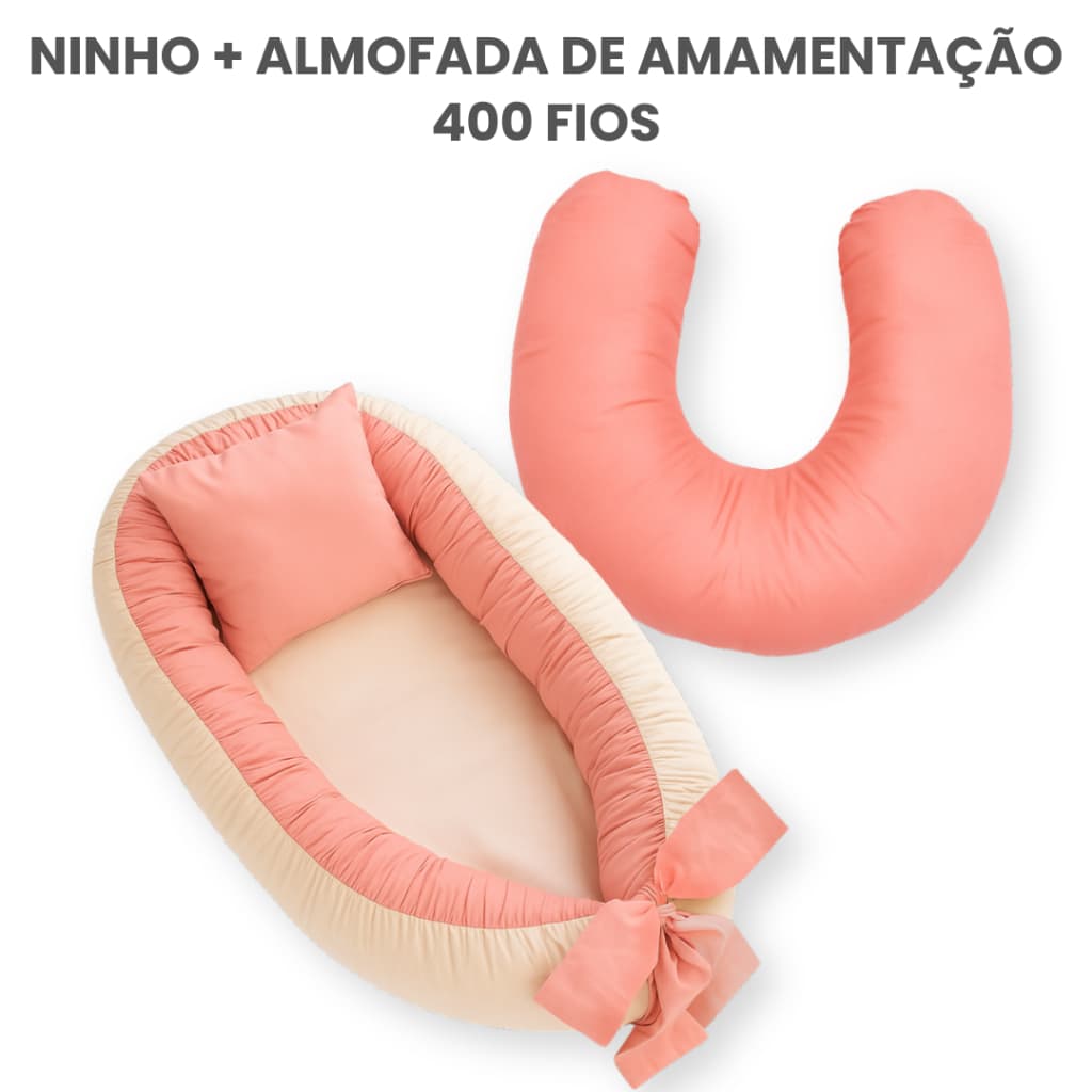Kit Enxoval de Bebê Ninho Redutor e Almofada Amamentação Percal Dupla Face 400 Fios Completo