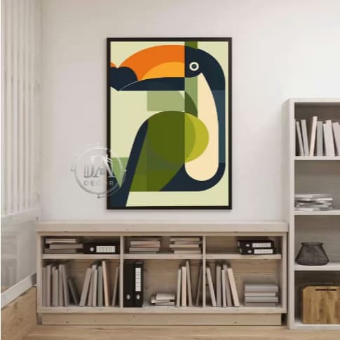 Quadro Decorativo Tucano Arte Geométrica Colorida Tropical