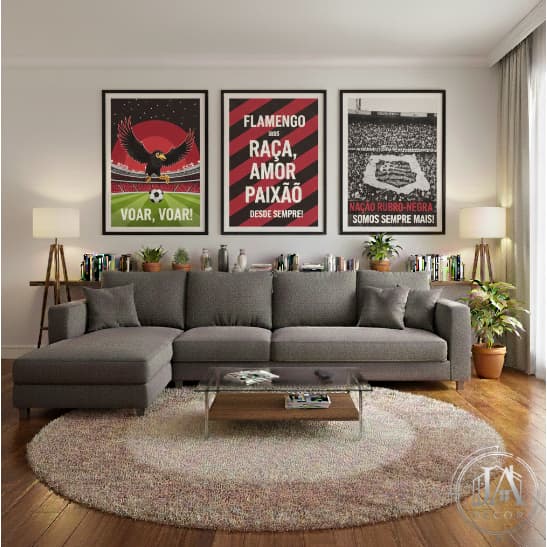 Quadro Decorativo Flamengo Raça Amor e Paixão - Kit 3 Peças