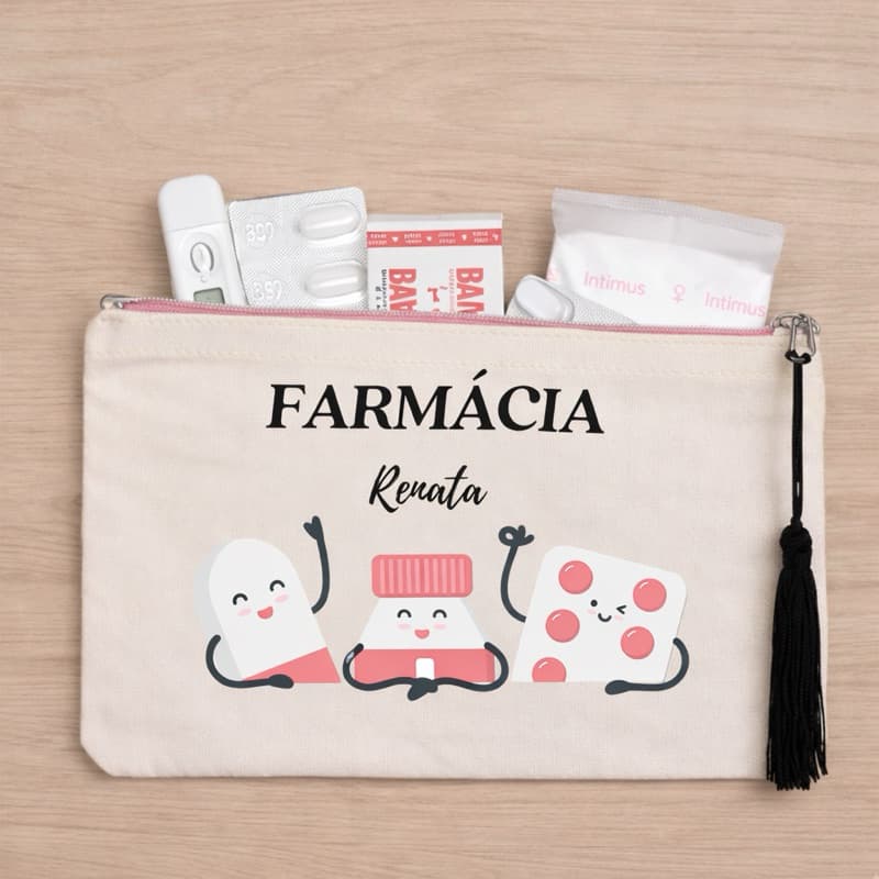 bolsa farmacinha personalizada com nome | bolsa para guardar remédios | dia a dia  | curso farmácia | formação brinde