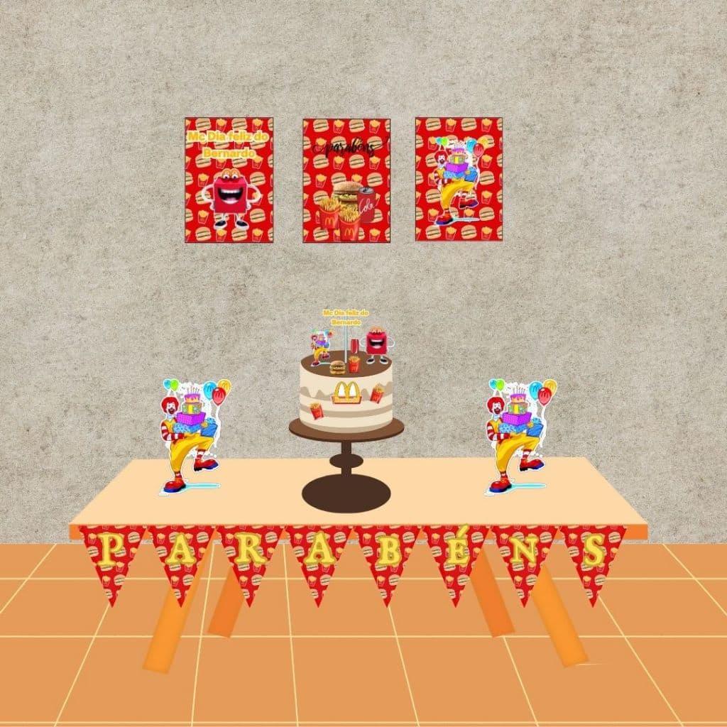 Kit só um Bolinho Mc Donalds Personalizado festa em casa Kit Simples.