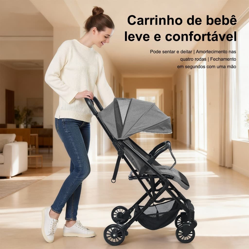 Carrinho de Bebê Passeio Ultraleve Dobrável | Até 25kg, Cinto 5 Pontos