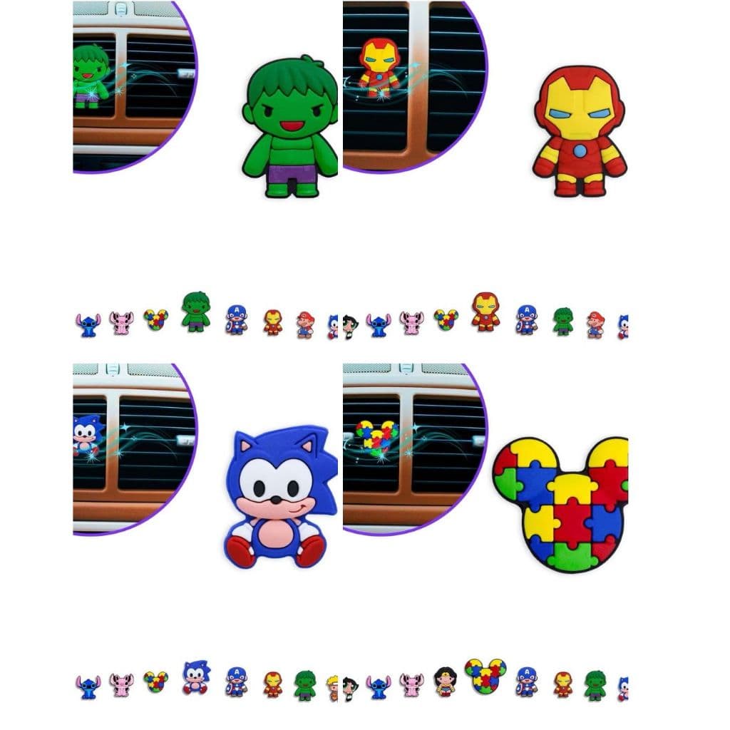 Cheirinho Aromatizador Aromatizante de Carro Colecionável Personagens Mario Hulk Homem de Ferro Sonic Autismo